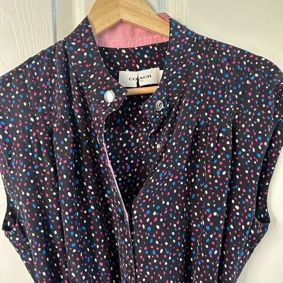 Coach Dress Silk Signature Navy Pink Dot SZ2 Sleeveless Midi Belted Classic - Picture 7 of 12